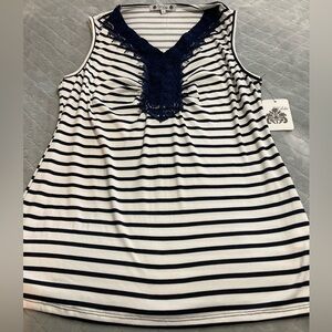 Striped Sleeveless Top with Lace Detail